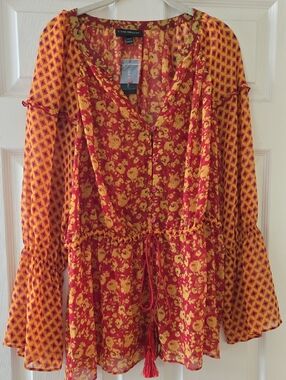 Lane Bryant Red and Mustard Floral Peasant Top NWT 18/20